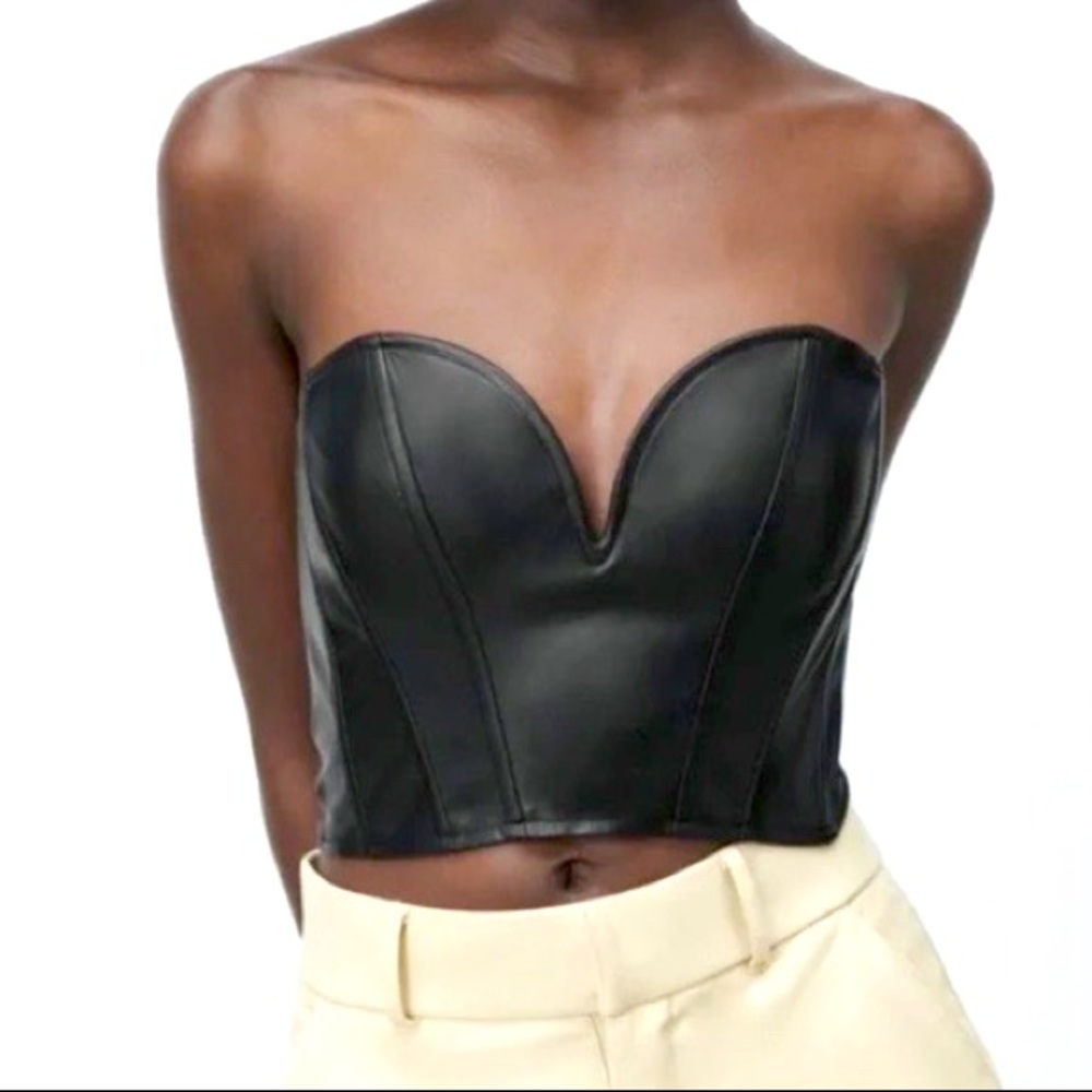 black leather corset top
